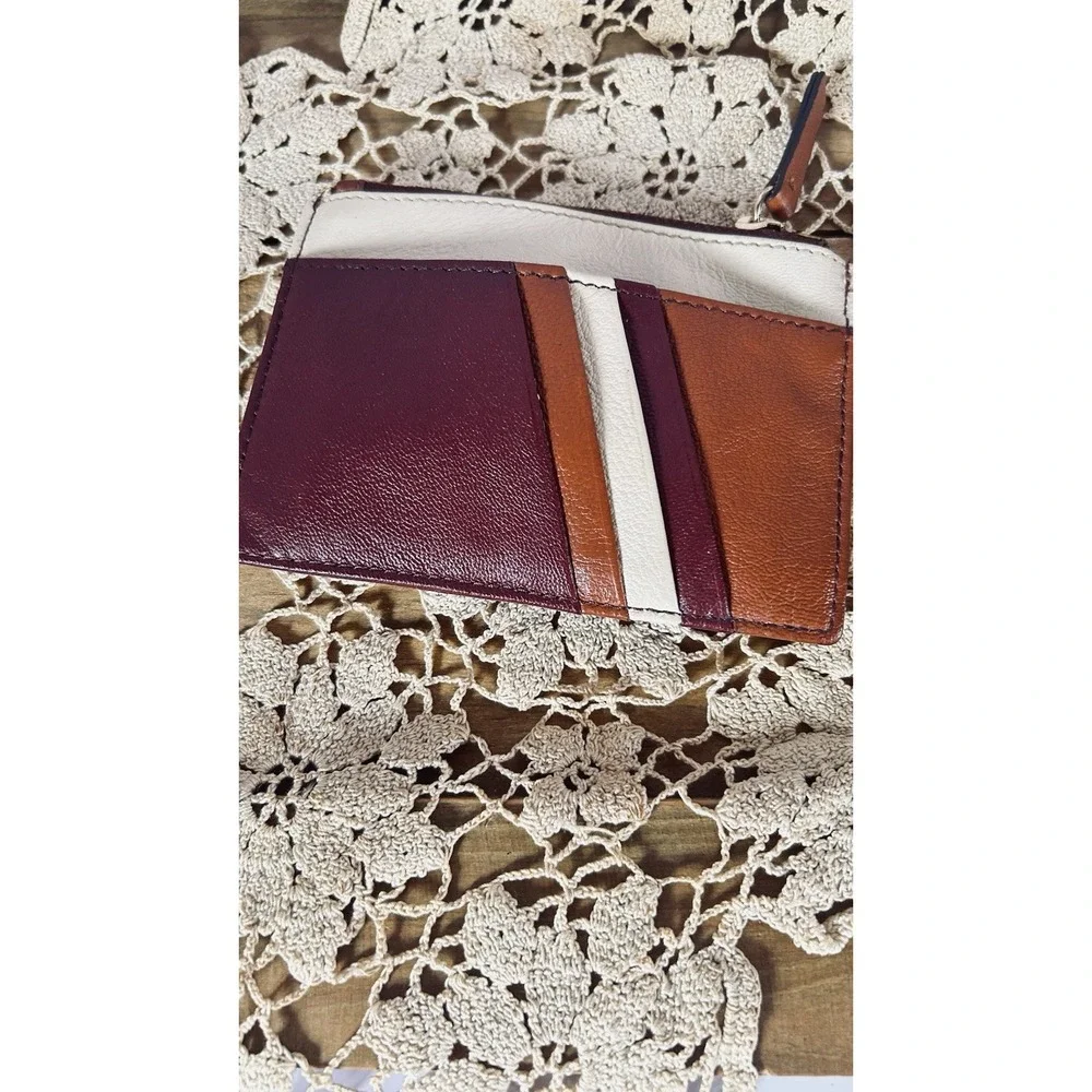 THACKER Amber Compact Leather Card/Coin Wallet Gold/Burgundy/Brown/Cream